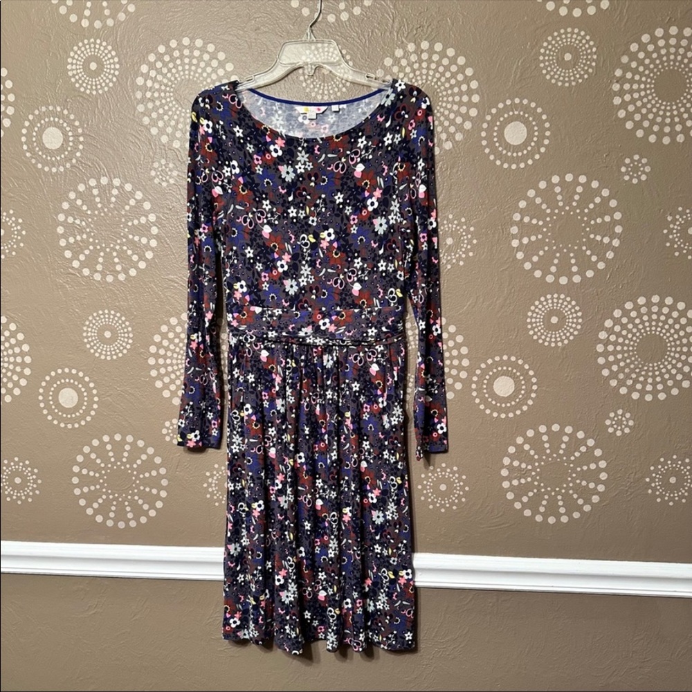 Boden Abigail Long Sleeve Jersey Dress in Pewter Garden Meadow 6R